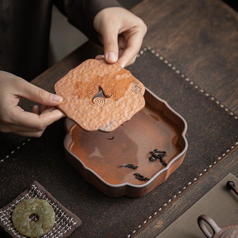 Chinese Ceramic Tea Tray, Auspicious Cloud Design Pot Stand & Drip Tray for Kung Fu Tea, Zen Tea Ceremony Accessory, Retro Style