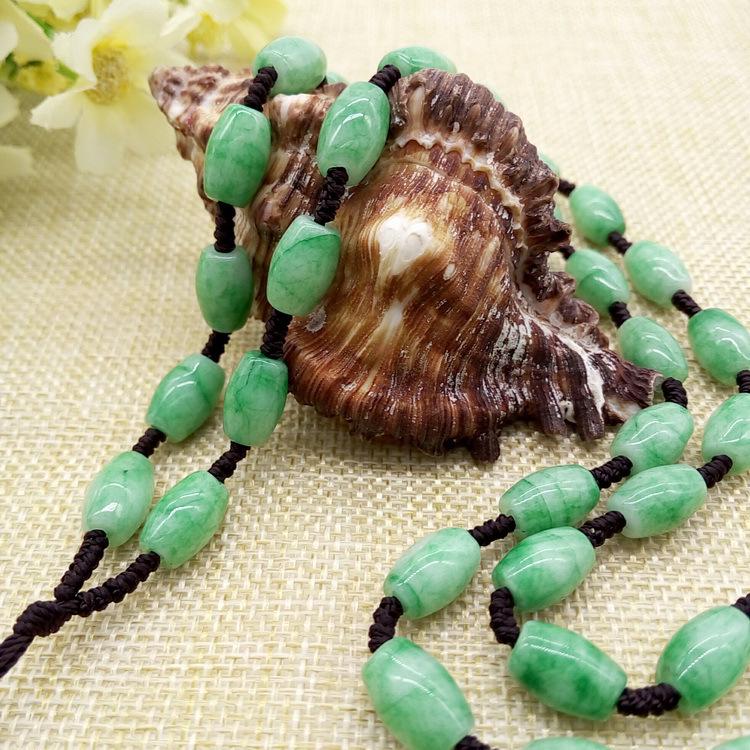 Handmade Jade Beaded Lanyard Necklace with Pendant