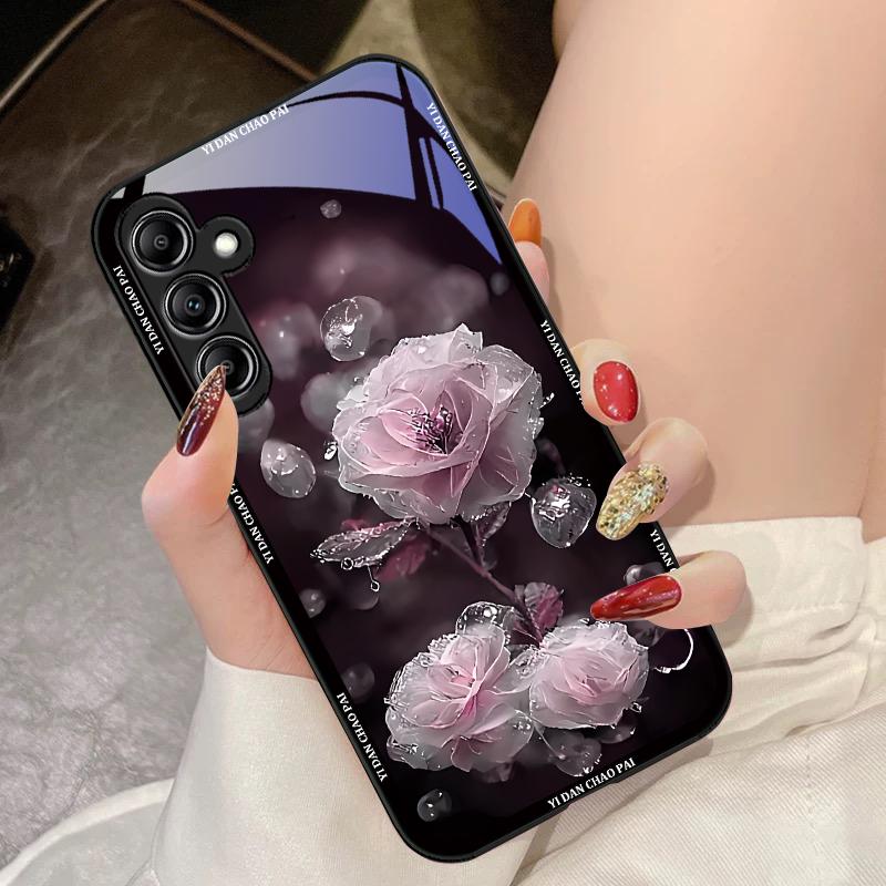 Dewdrop Flower White For Samsung Galaxy A14 4G 20 30 52 20S 21S 22 A32 33 34 42 50 51 53 54 70 71 72 73 5G Glass Phone Case