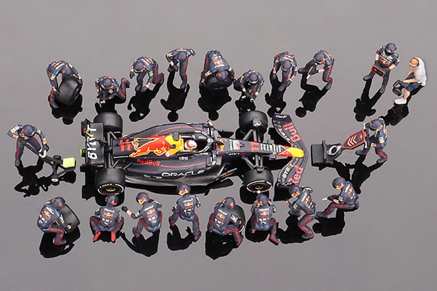 TrueScale Miniatures MINI GT Oracle Red Bull Racing RB18 2022 3rd Place Car Abu Dhabi Grand Prix Sergio Perez Pit Crew Set Completed Product 1/64 #11