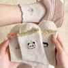 Polka Dot Panda Embroidery Cotton Mid-Calf Socks - Cute Japanese Style for Spring and Autumn