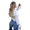 Ruffle Edge Chiffon Top Women's 1116 Autumn Fashion Court Style Loose White V-neck French Shirt Medium and Long