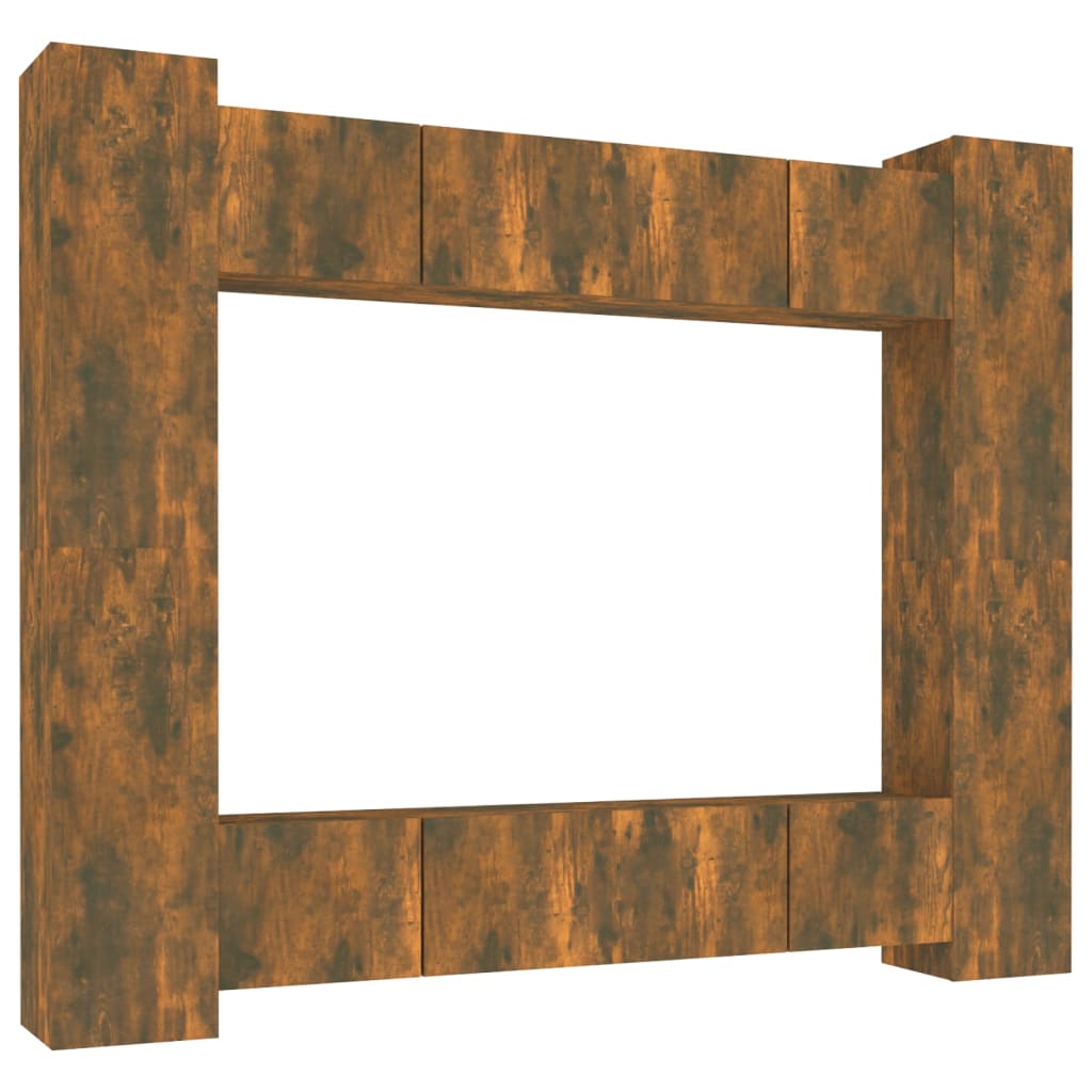 8 pc TV Cabinet Set Smoked Oak Particleboard