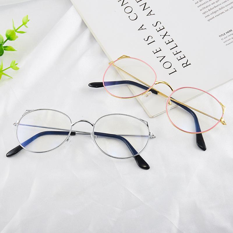 For Flat Cat Ears, Retro Round Face Frames, Glasses Frames, Literary And Anti-Blue Flat Glasses