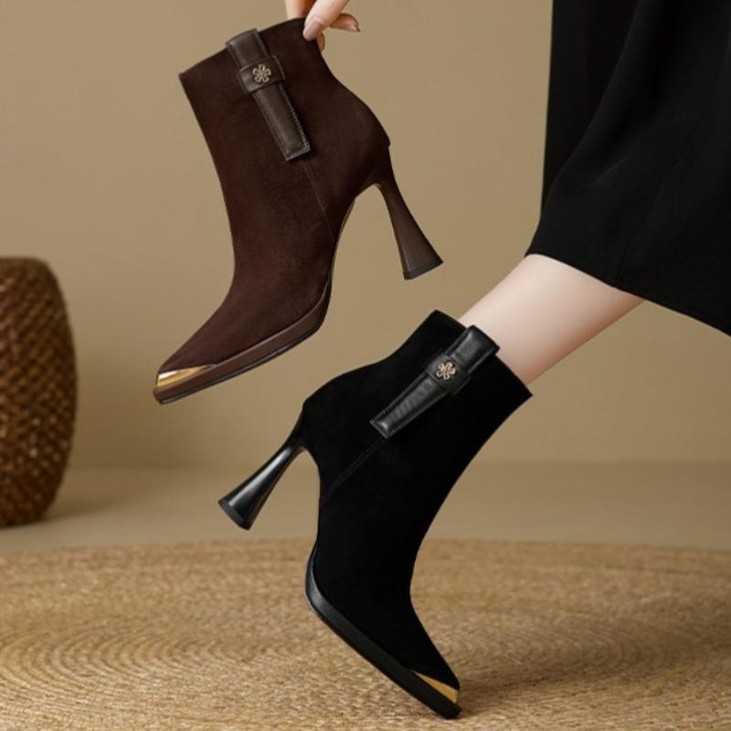 Pointed Toe Women Ankle Boots Elegant High Heels Shoes New Sexy Pumps  Winter Suede Goth Casual Woman Heeled Chelsea Botas