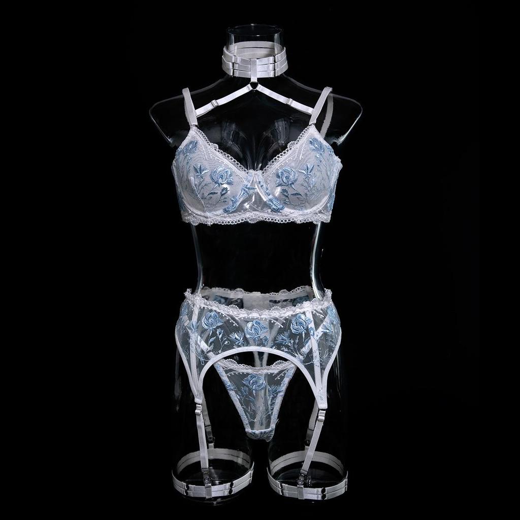 Cecilia Women's Sexy See-Through Embroidery Lace Lingerie Set