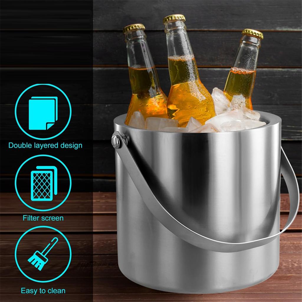 2025+ Ice Bucket with Lid Strainer Tong,2QT Double Walled Insulated Ice Bucket Container, for Chilling Beer Cocktail Parties