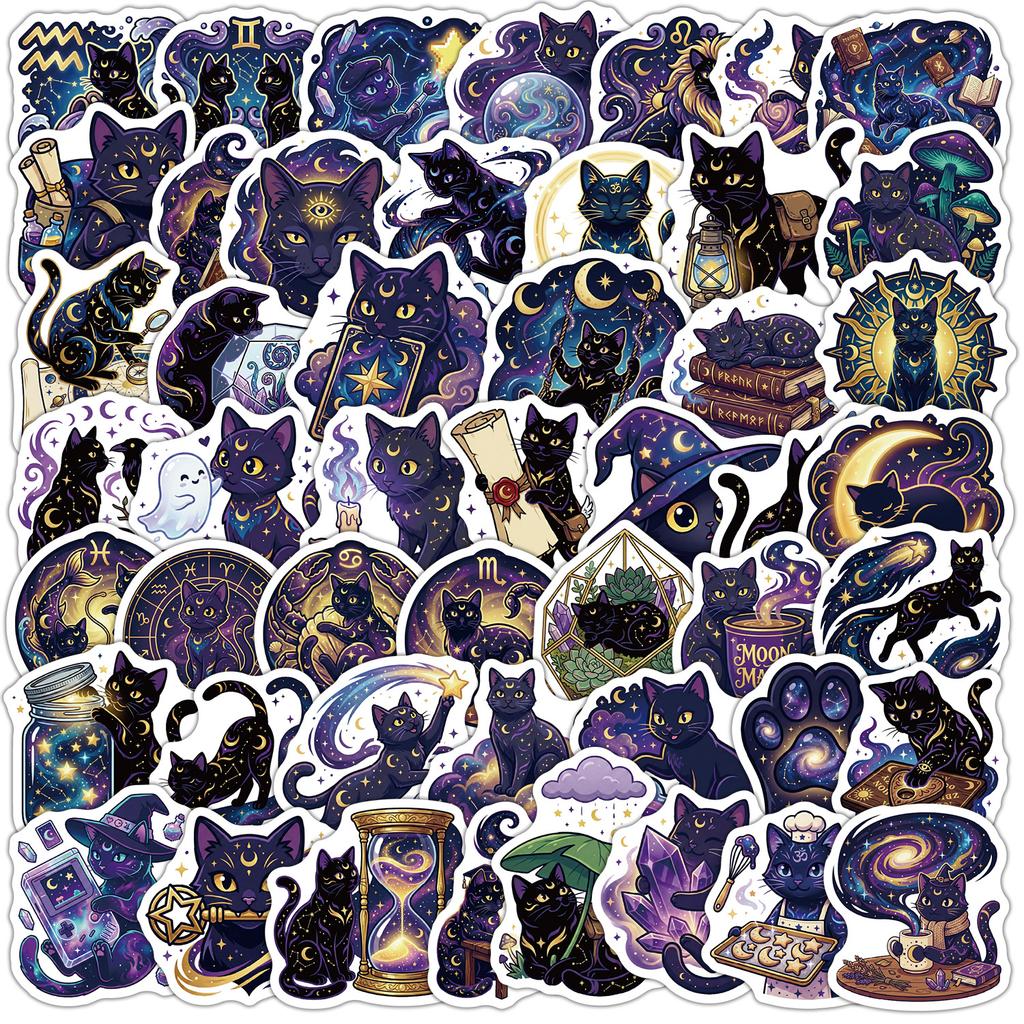 50Pcs Cosmic Cat Graffiti Stickers Creative Cats Cartoon Decal Diy Luggage Phone Guitar Scrapbook Waterproof Sticker Kid Toys