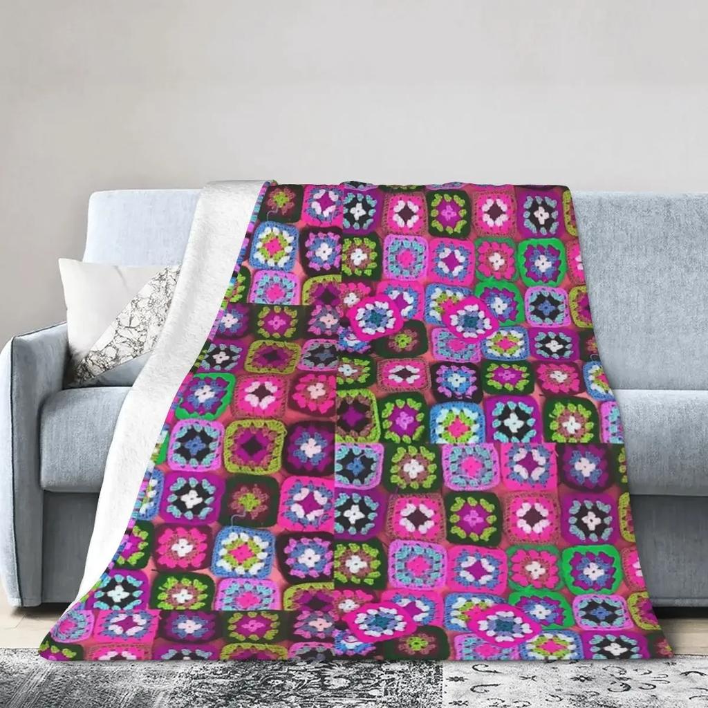 Coperta all'uncinetto Coperte vintage Granny Square Coperta calda in flanella Copriletto per letto Soggiorno Picnic Viaggio Casa Divano