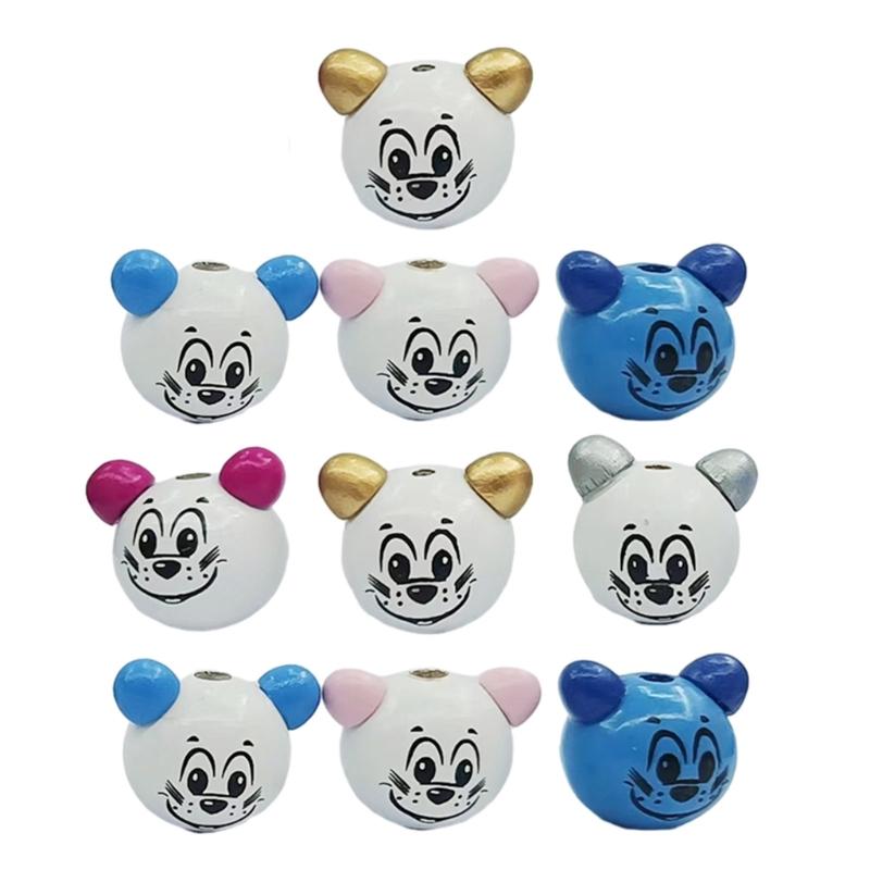 

Set of 10 Hand Painted Cartoon Wood Beads Mixed Color Wooden Animal Cartoon Head Beads for Baby DIY Pacifier Holder Clip