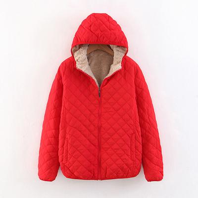 Winter Decoration Body Is Thin Plaid Lamb Fleece Hooded Closed Thick Warm Cotton Coat Women's Plus Size