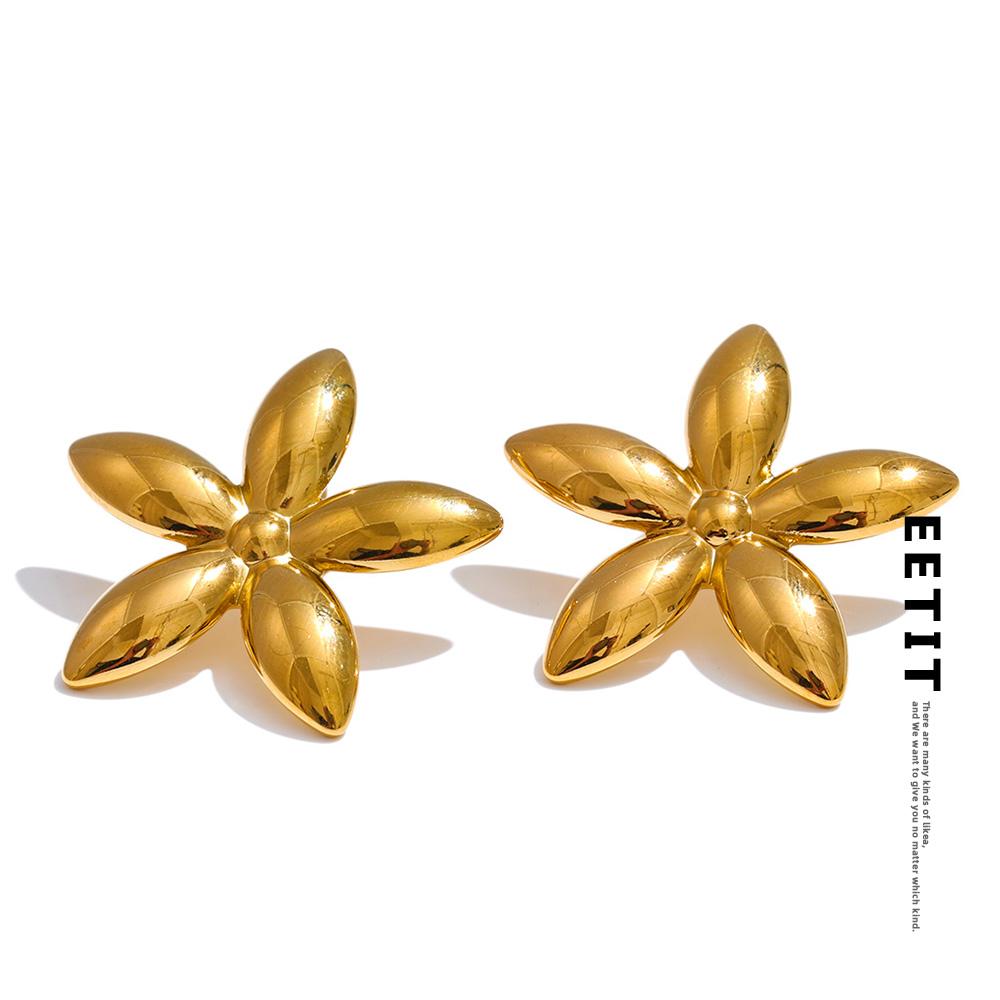 Eetit Trending Stainless Steel Metal Flower Stud Earrings for Women Prevent Allergy Metal Daily Summer Jewelry Accessories