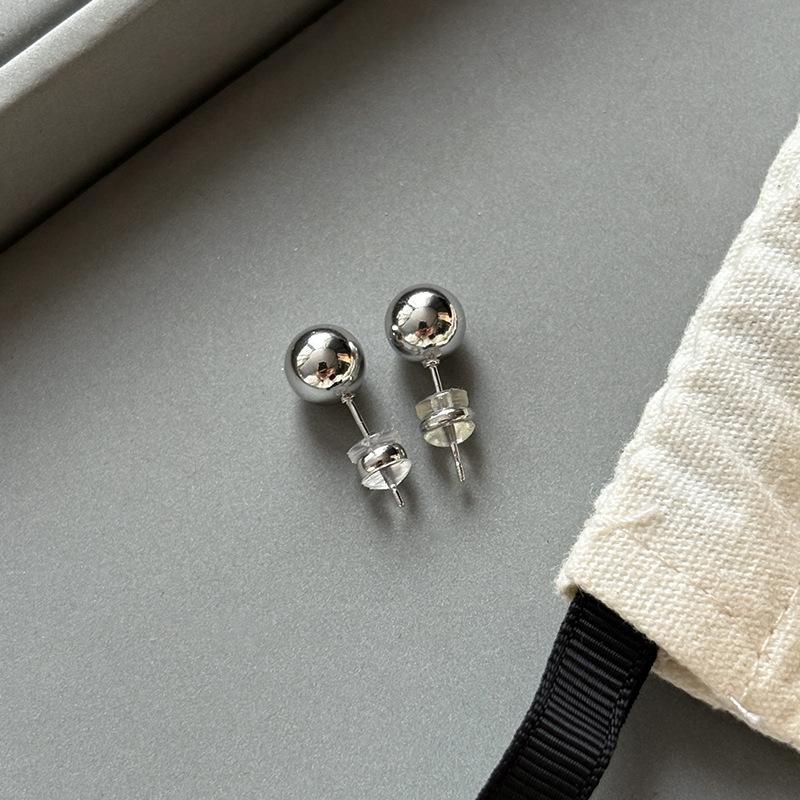 Sterling Silver Needle Gold Ball Stud Earrings Women's Cold Wind Earrings Real Gold Electroplated Earrings