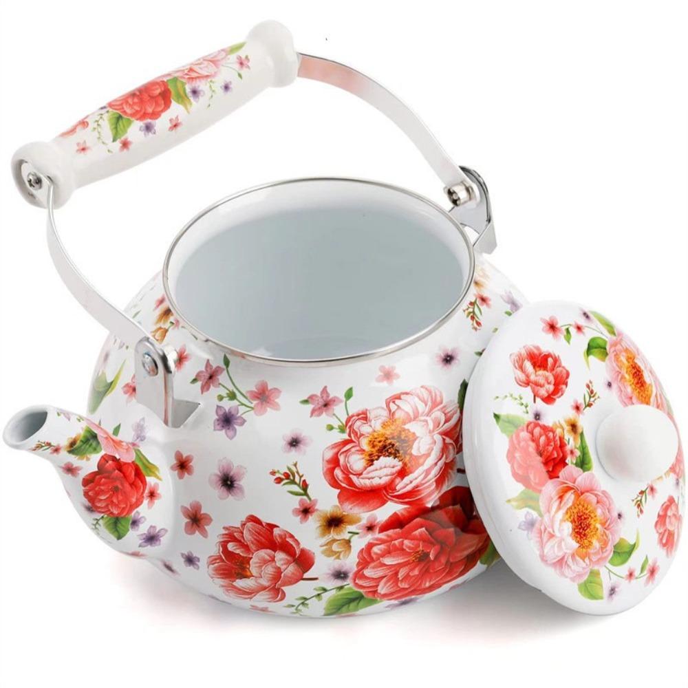Floral Enameled Gas Water Kettle Chinese Style Tea Jug Thickened Coffee Pot  Gas Induction Cooker