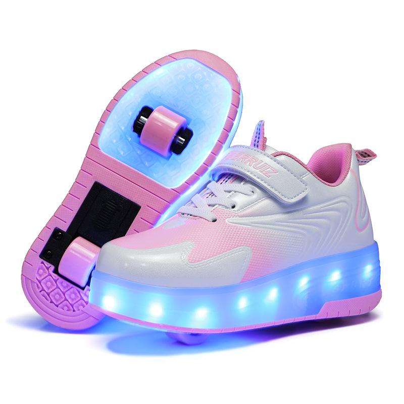 2 Wheel Inline Roller Skates Shoes for Boys and Girls LED Roller Skates for Children's Racing Ice Skating Sneaker with Wheels