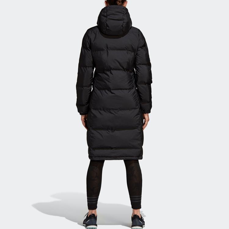 Adidas Jednobarevný dlouhý bavlněný kabát s kapucí na zip Dámské svrchní oblečení Černá CY8647