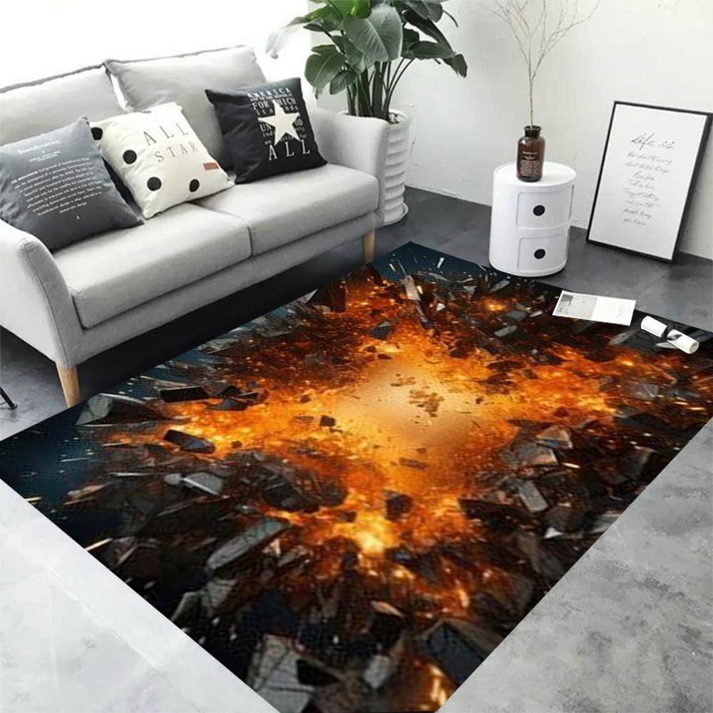 3D Volcano Lava Magma Rugs Carpet for Bedroom Decor Living Room Large Area Rugs Bedside Non-slip Floor Mat Home Entrance Doormat