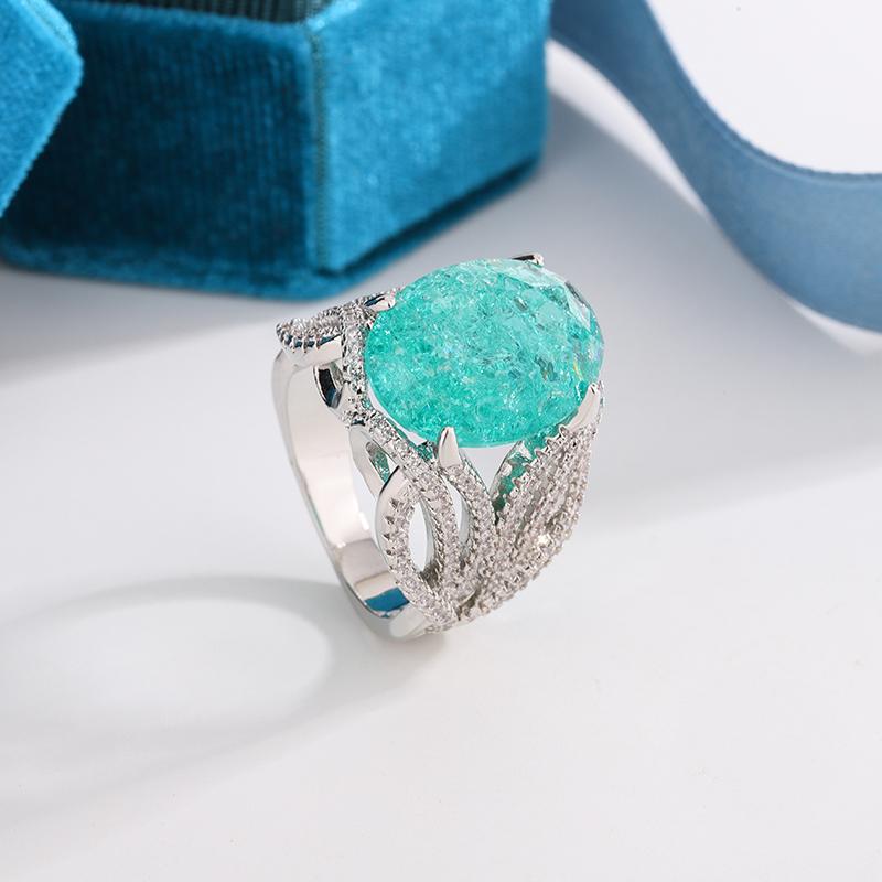 925 Silver Plated Hote Sale Blue Green Moissanite Ring Fire Sparkling Luxury Ring Female Party Birthday Jewelry Gift