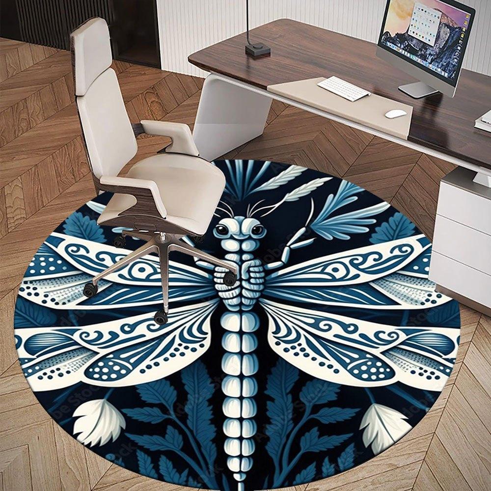 Elegant Blue and White Dragonfly Decorative PlateRound Non-Slip chair mat chair carpet for office Rugs for Office Decor Gift For Valentine's Day Mothe