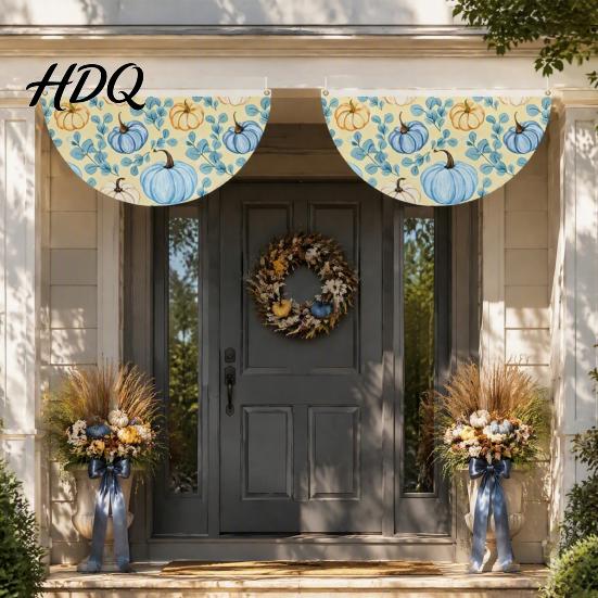 Autumn Garden Decor Fall Bunting Fan Flag for Outside 1.5 X 3ft Turkey Pumpkin Maple Thanksgiving Leaf Pattern Hanging Banner Harvest Buntings Theme