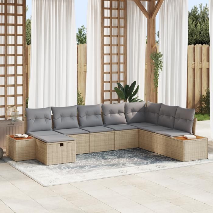 VidaXL Ensemble de canapé de jardin 8 pièces avec coussins Beige Rotin Poly 3359657