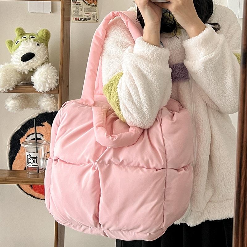 Autumn And Winter Bag Large Capacity Cotton Dress Bag Fashionable Versatile Shoulder Bag Down Bag Handheld Tote Bag