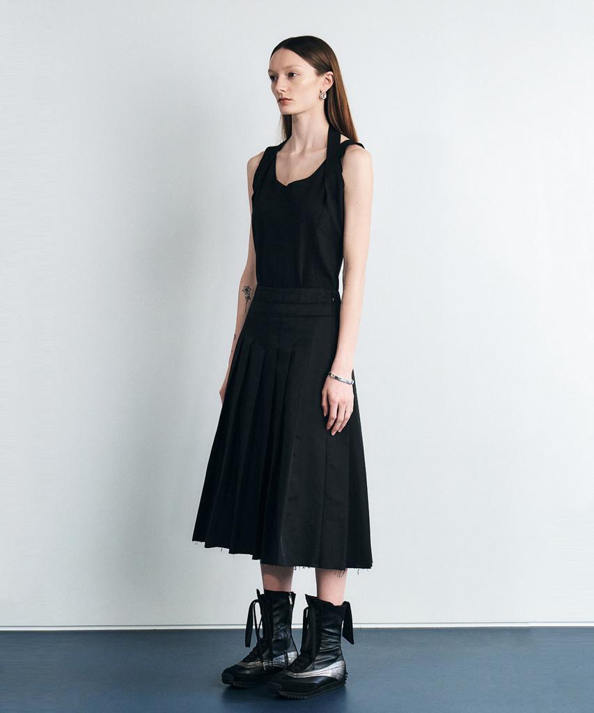 SEALOT Low-Cut Cotton Nylon Pleated Long Skirt (Black)