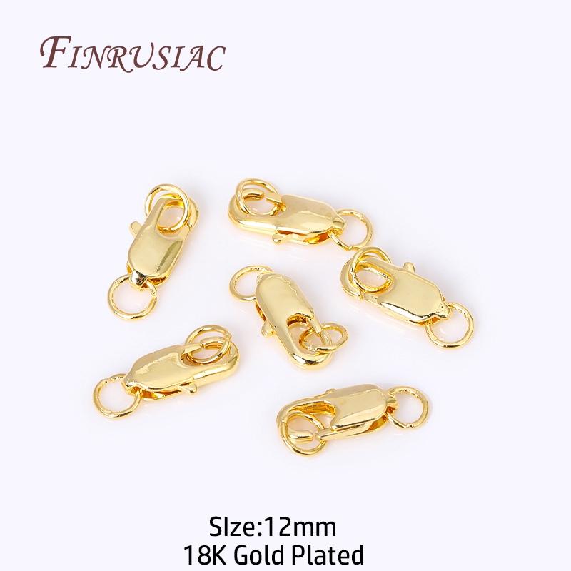 18K Gold Plated Oval Lobster Clasp with 2 Closed Ring Connectors For DIY Bracelet Necklace Lock Findings Jewelry Making Supplies
