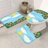 4pcs shower curtain set with 12 hooks - shower curtain, non-slip bath mat, toilet seat cover and U-shaped rug - machine