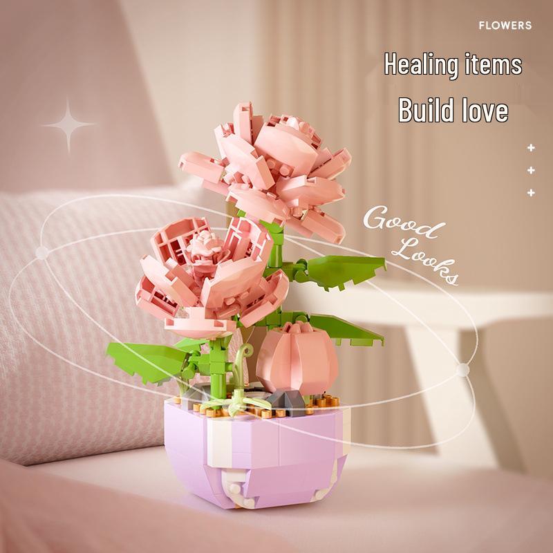 Plant Potted Everlasting Flower Bouquet Building Blocks Set - Succulent Gift Compatible with LEGO for Girls