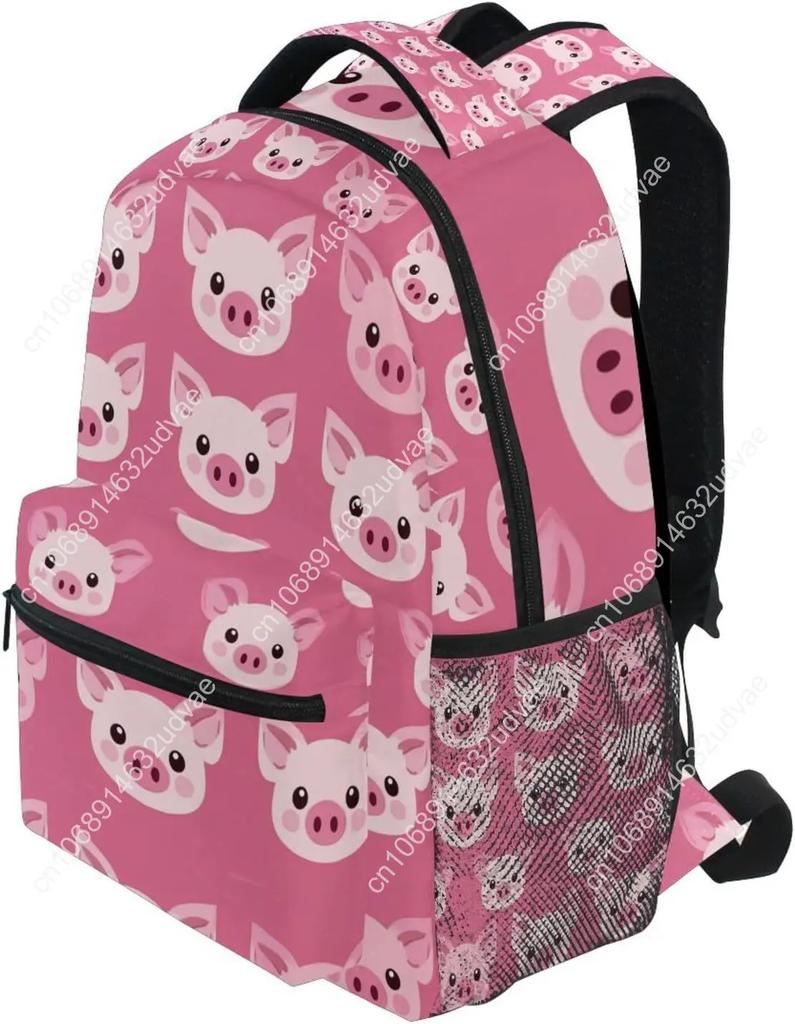 Zaino per Laptop con Faccina di Maialino Rosa a Cartoni Animati, Borsa a Spalla Scolastica per Ragazze, Animale Resistente all'Acqua, per College, Viaggio, Computer Portatili Co