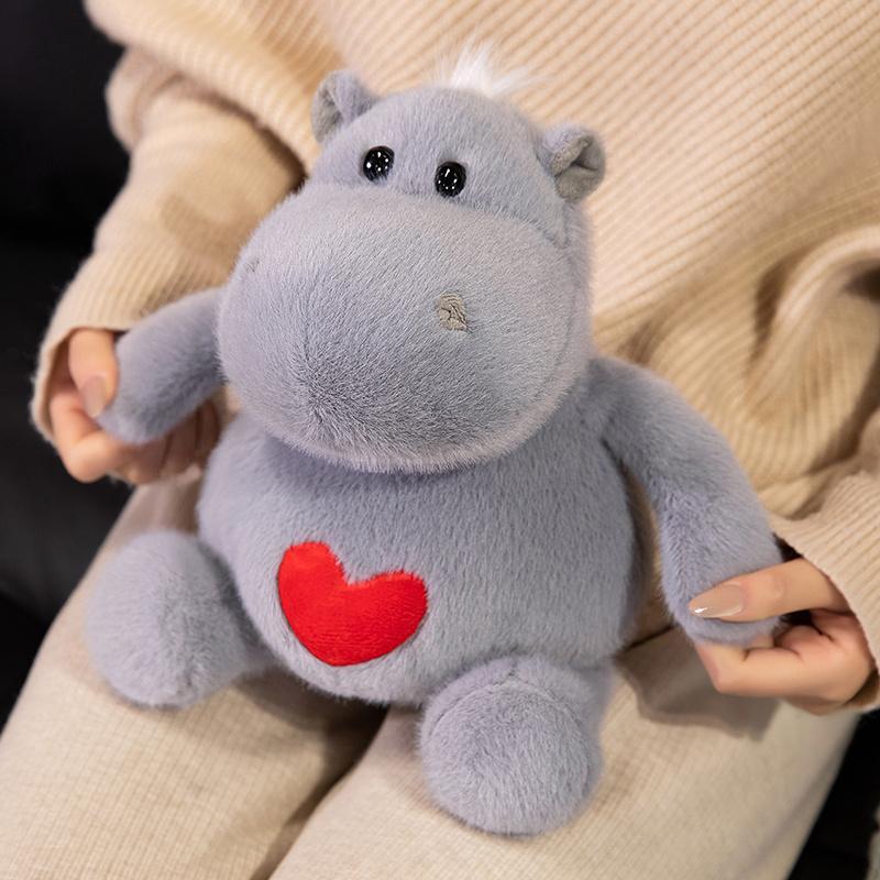 Cute Hippo Plush Toy Hippo With Love Heart Lifelike Ants Plush Doll Soft Stuffed Animal Doll Boys Girls Birthday Holiday Gift