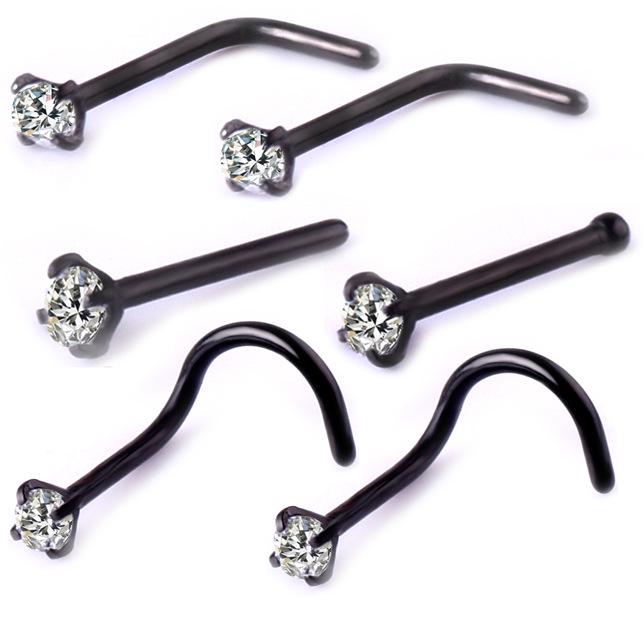 316L Stainless Steel Zircon Nose Studs Set, 6-Piece, High-Quality Multifunctional Jewelry