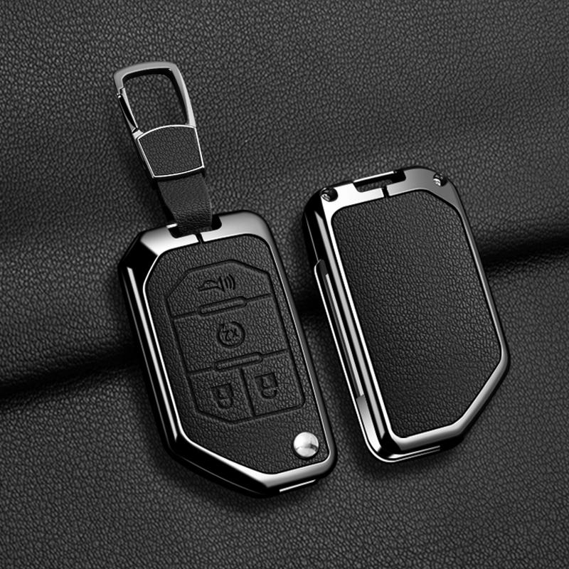 Zinc Alloy Leather Car Key Case Cover for Jeep Wrangler JL JLU Rubicon Gladiator JT Sahara JLU 2018 2019 2020 2021 2022 2023