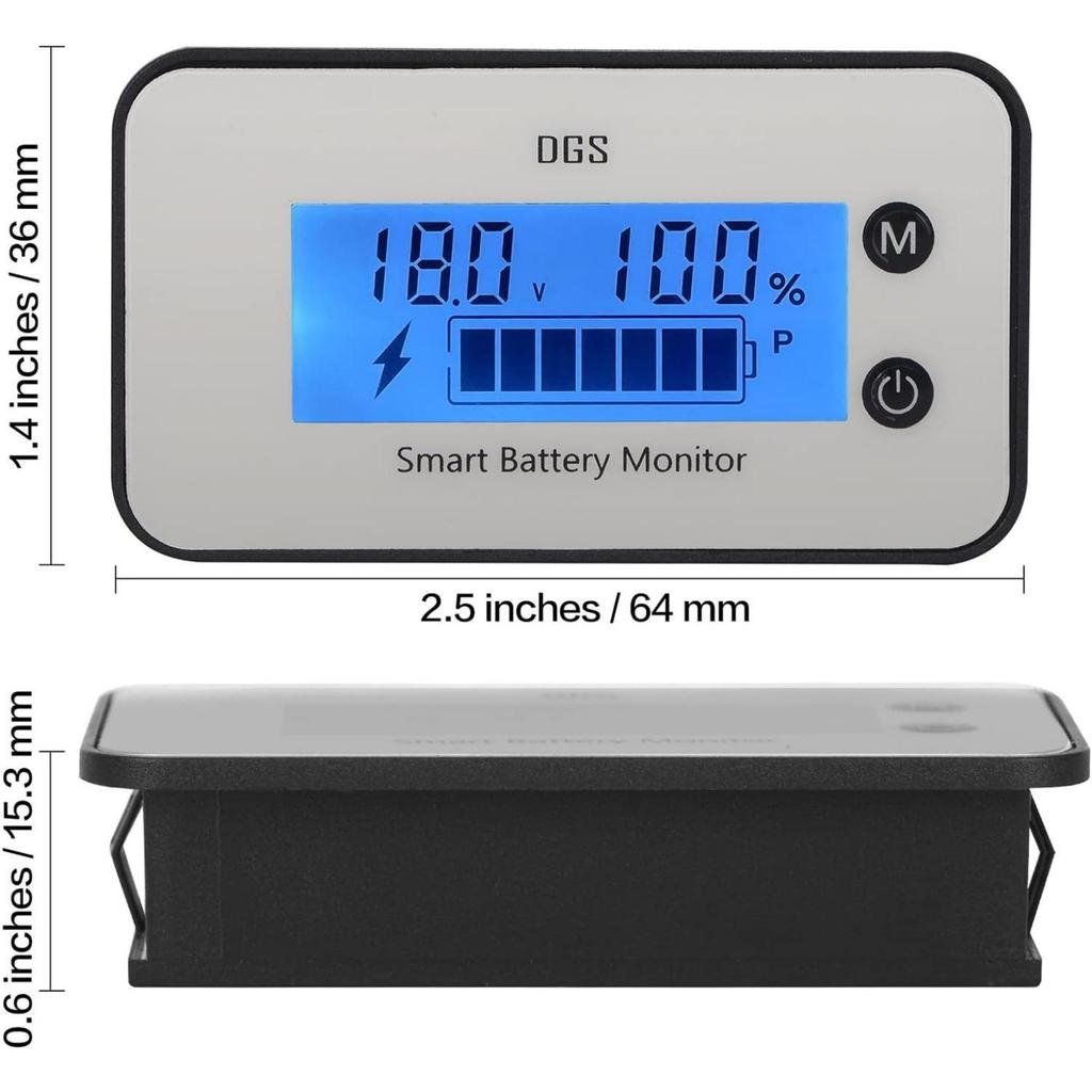 IPX7 Batteriekapazitätsmonitor, DC 7-100 V Batterieprozentsatztester 12 V 24 V 36 V 48 V LCD-Anzeige Auto Fahrzeug Marine RV Batterieladeanzeige