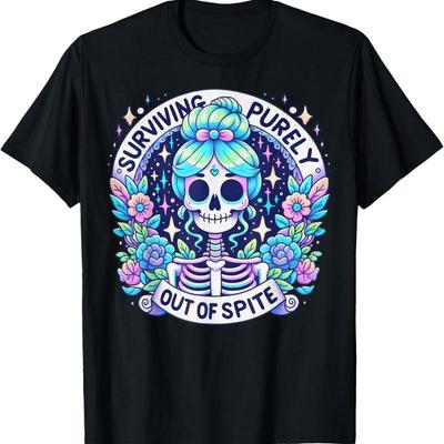 Surviving Purely Out Of Spite Sarcastic Skeleton Halloween T Shirt