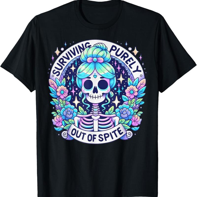 Surviving Purely Out Of Spite Sarcastic Skeleton Halloween T Shirt