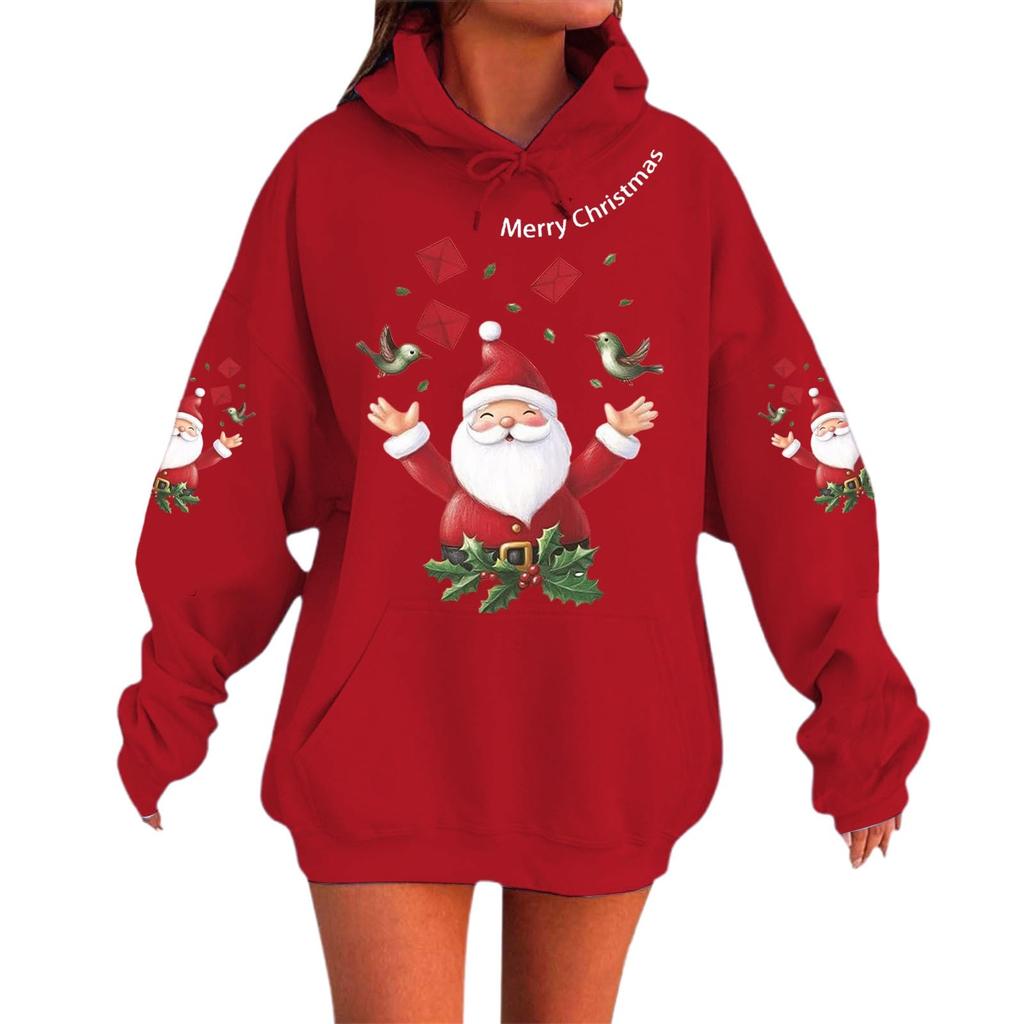 Women's Fashionable Casual Long-Sleeved Christmas Holiday Party Printed Hooded Sweatshirt