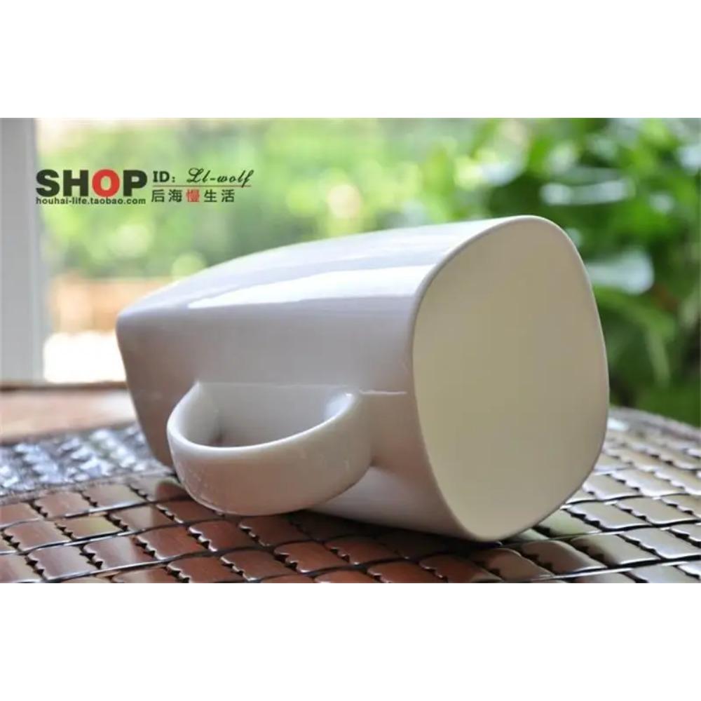 600ML, Plain White Bone China Large Tea Mugs, Square Porcelain Cup Mornin Water, Tasse a Cafe Ceramic Coffee Cup, Tumbler Cafe