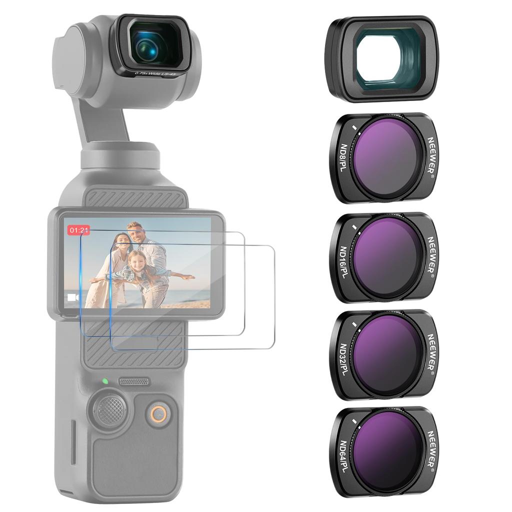 NEEWER 0.75X Wide Angle Lens Compatible with DJI OSMO Pocket 3 Creator Combo Accessories Magnetic Coated Action Camera Lens