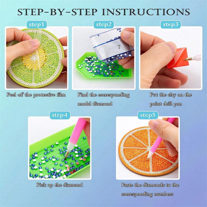 8-teiliges Diamantmalerei-Untersetzer-Set, DIY-Diamantkunst-Kit, Fruchtscheiben-Untersetzer, Diamant-Tischunterlage, Wassermelone Zitrone Kiwi, Tischdekoration, Handgemachtes Geschenk