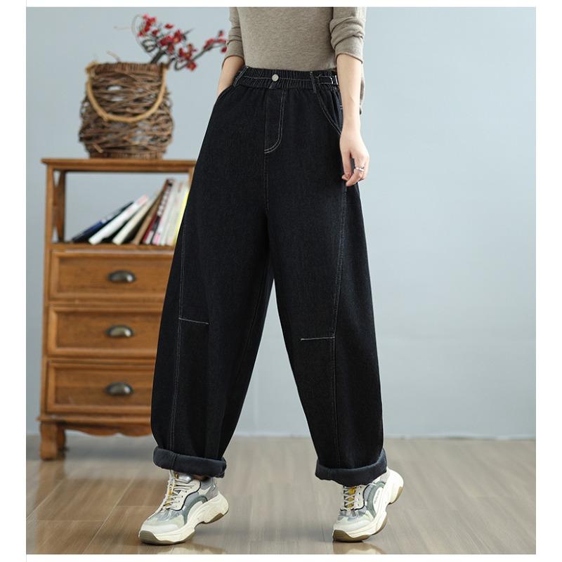 DIMANAF 2025 Autumn Winter Plus Size Jeans Women Thicken Flocking Warm Vintage Cotton Denim Long Pants