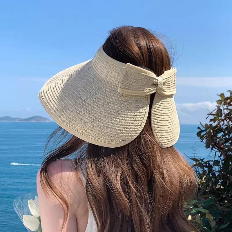 Empty Top Straw Hat Big Eaves Hat Women's Foldable Sun Protection Sun Hat Beach Vacation Seaside Sun Protection Hat