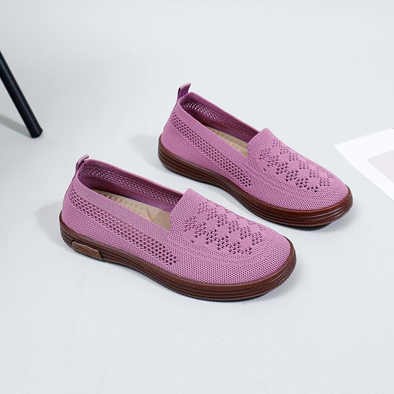 

Женские повседневные низкие кеды на плоской подошве, летние дышащие вязаные сетчатые лоферы, легкие прогулочные туфли с круглым носком, нескользящая обувь Dreey, рабочая обувь на плоской подошве для женщин 40 фиолетовый