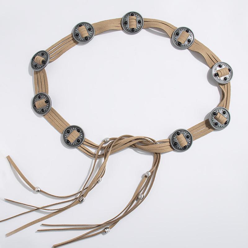 New Western-style Beaded Vintage Accessory Belt, Round Bohemian-style Suede Fashionable Women's Waistband