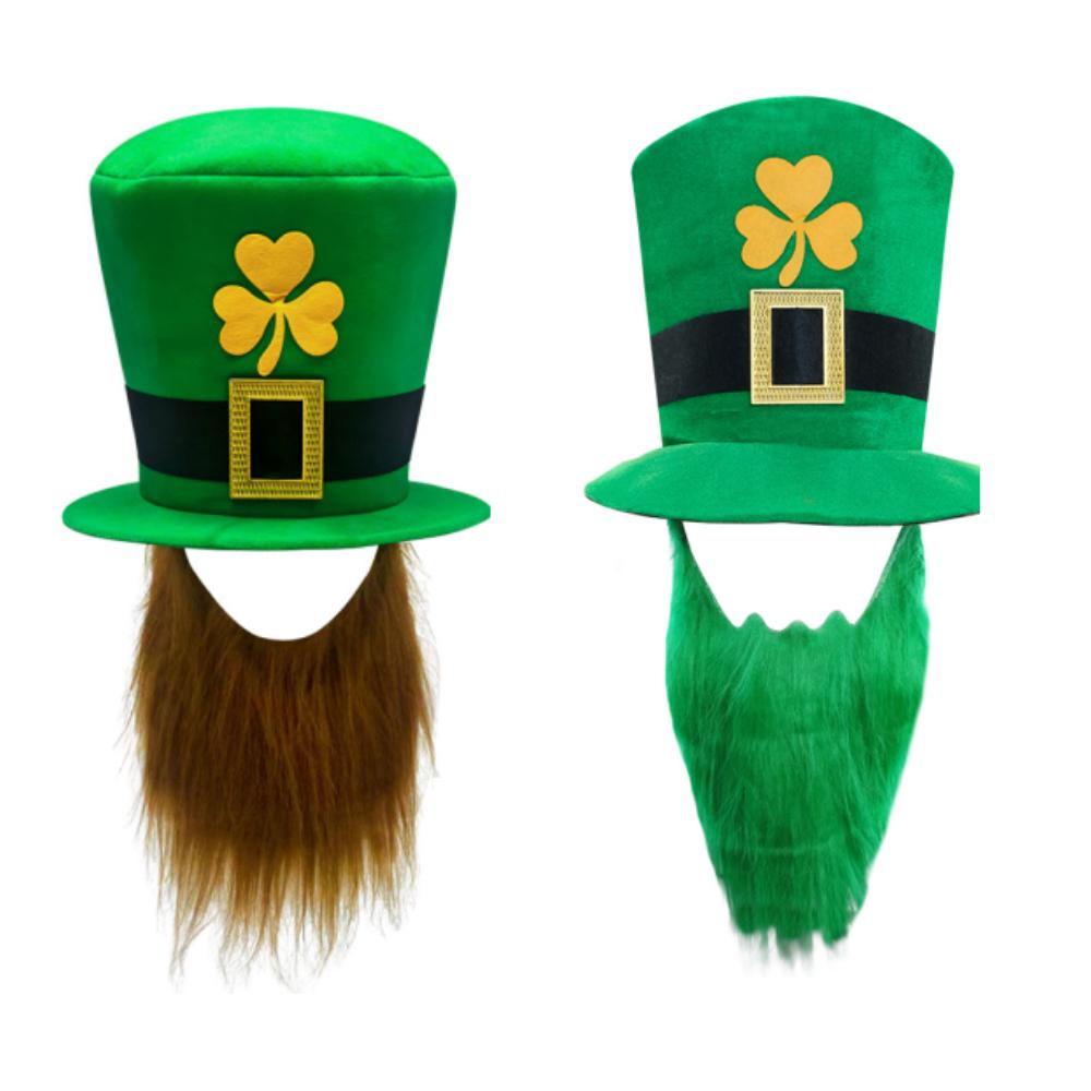 Chapéu de Copa do Dia de São Patrício Barba Postiça Festiva Fantasia de Celebração Verde para Festival Irlandês Festa de Aniversário Suprimentos de Decoração