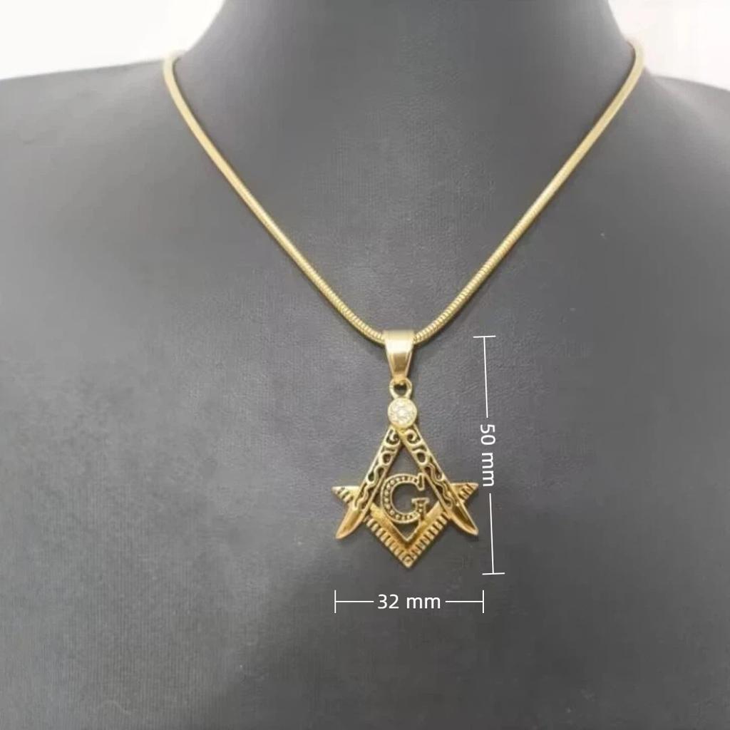 Mason Necklaces Pendants Gold Silver Color 316L Stainless Steel Round Snake Chain For Women/Men Masonic Symbol Jewelry