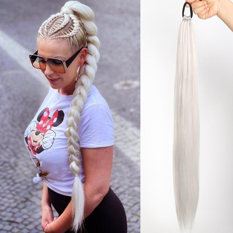 Ponytail Extensions Synthetic With Hair Tie Wrap Around Hair Braid Extensions Tail Rubber Band Hair Ring 28 Inch Ombre Braid DIY