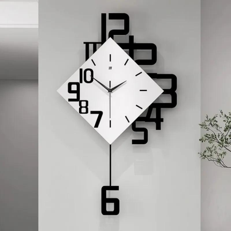 Large Digital Pendulum Wall Clock Black and White Modern Style with Irregular Display Stylish Oscillating Decorative Wall Clock