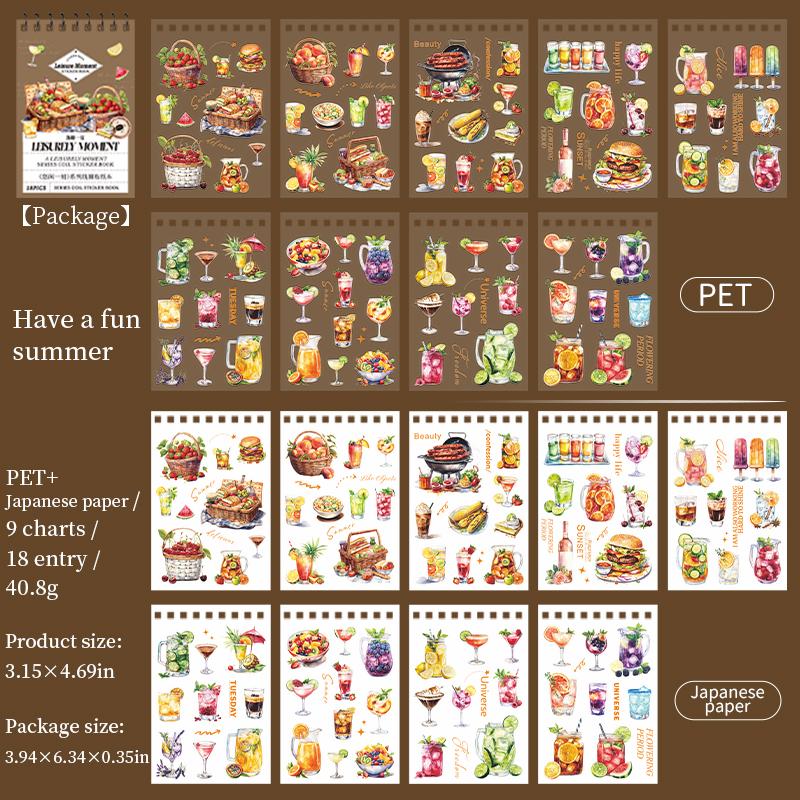 18 Sheets/book Vintage Lifestyle Dual-Material Coil Sticker Book Hand Account Backgrounds Stickers Greeting Card DIY Decorative